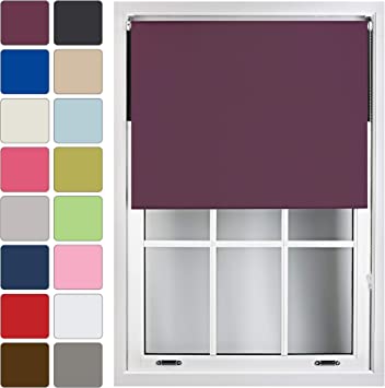 Quality Blackout Roller Blinds - Free Alterations - EASY-INSTALL - Thermal Fabric - Metal Tube - Aubergine, 60cm/23.6"