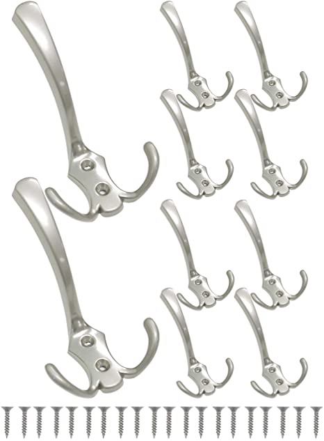 Kitchen Hardware Collection 10 Pack Wall Mounted Triple Hook Coat Racks Satin Nickel Clothes Hanging Racks for Entryway Towel Racks in Kitchen Bathroom