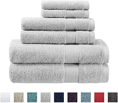 Columbia Quick Dry 90% Cotton/10% Polyester Super Absorbent, Anti-Microbial, Oeko-TEX Certified 6-Piece Bath Towel Value Set. Set Includes: 2 Bath Towels, 2 Hand Towels, 2 Washcloths - Earl Grey