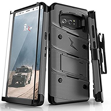 Samsung Galaxy Note 8 Case, Zizo [Bolt Series] FREE [Curved Full Glass Screen Protector]Kickstand[12 ft. Military Grade Drop Tested]Holster Note 8