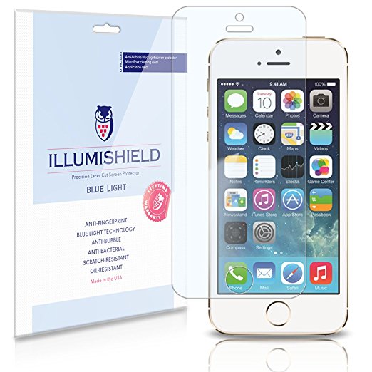 iPhone SE Screen Protector (Apple iPhone 5S,5 SE,5SE)[2-Pack], iLLumiShield - (HD) Blue Light UV Filter / Premium Clear Film / Anti-Fingerprint / Anti-Bubble Shield - Lifetime Warranty