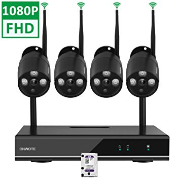 【1TB Hard Drive Pre-installed】ONWOTE 1080P Full HD Wireless Security Camera System with 4 Outdoor 2.0 Megapixel Wifi IP Surveillance Camera for Home 1TB Hard Drive
