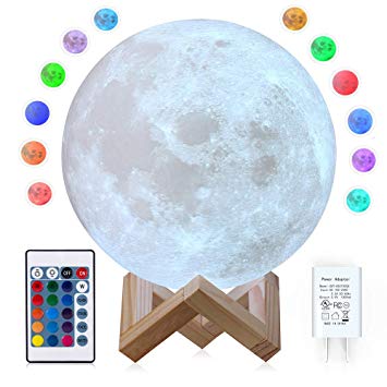 CPLA Moon Lamps Led Baby Night Light 3D Printing Dimmable 16 Colors with Remote and Slap Control, Rechargeable Lunar Night Light for Creative Gift 5.9 inch 16 Colors
