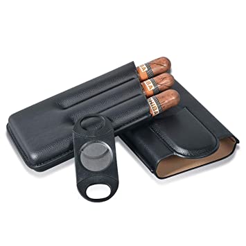 Volenx Travel Cigar Case, 3-Finger Cigar Humidor Cigar Holder with Cutter
