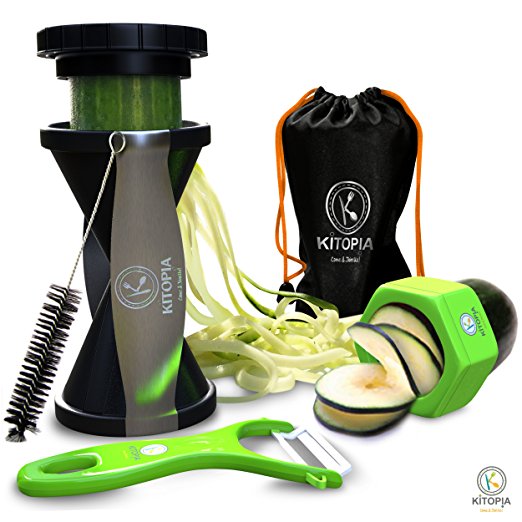 Kitopia's Spiral Slicer Bundle Gift Set.Veggie Peeler, Cucumber Slicer, & Vegetable Recipe Package.
