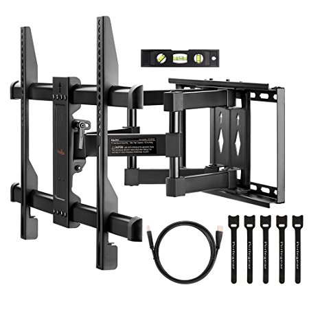 TV Wall Mount Bracket with Full Motion Articulating Arm - Extends and Swivels - Fits 37-70 inch TVs Holds up to 100lbs - Helps Prevent Neck/Eye Strain - Includes 10 feet HDMI Cable and Concrete Anchors