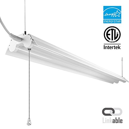 LeonLite 4ft Linkable LED Shop Light, 2-Tube T8 LED, Suit for Workbenches, Garage Lights, ETL & Energy Star Certified, 40W, 4000K Cool White, Pull Chain Switch