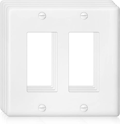 Decorator Wall Plate Double Gang Light Switch Plate Outlet Cover,Unbreakable Polycarbonate Thermoplastic, White (4-Pack, Double Decorator-White)