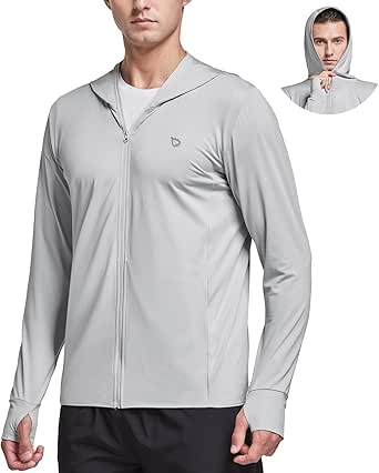 BALEAF Men's UPF 50  Full Zip Light Jacket Hooded Long Sleeve Cooling Shirt with Pocket Hiking Fishing Outdoor Performance