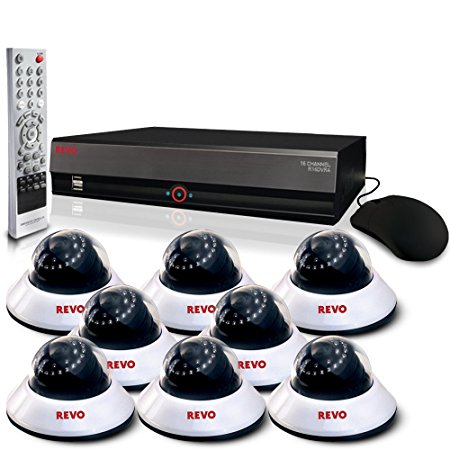 Revo R164D8E-4T (Pack- 8) 600TVL Dome CCTV Cameras -Revo Security Video Camera Surveillance DVR System - 16 Channel 4TB DVR