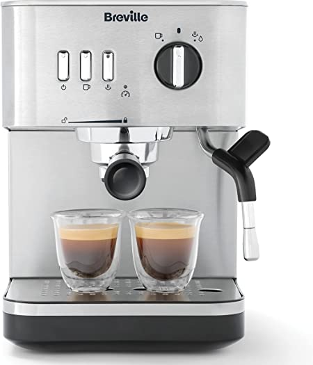 Breville Bijou Espresso Machine | Automatic and Manual Espresso, Cappuccino & Latte Maker | 15 Bar Pump | Steam Wand | Silver [VCF149]