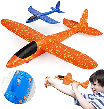 VCOSTORE 2 Flight Mode Slingshot Foam Airplanes for Kids, 14.4" Throwing Glider Plane Toys for Boys Girls Gift Age 3-12, Durable Aircraft Outdoor Sport Game Fun 4pcs