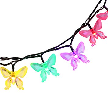 Qedertek Outdoor/Indoor Waterproof Solar String Lights, 24.6ft 40 LED Multi-Color Butterfly Christmas Lights Decorative Lighting for Home, Fence, Garden, Patio, Lawn, Party