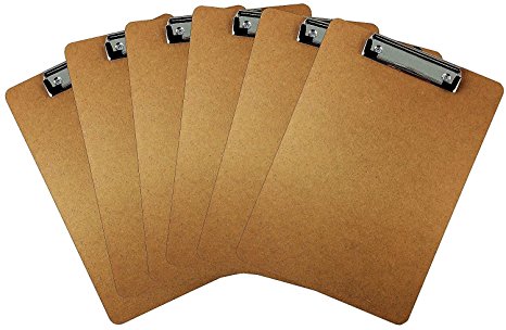 Letter Size Clipboard (6 pack) with Low Profile Clip and Rounded Corners, Fiberboard MDF Hardboard Great for Schools, Office or Silent Auctions