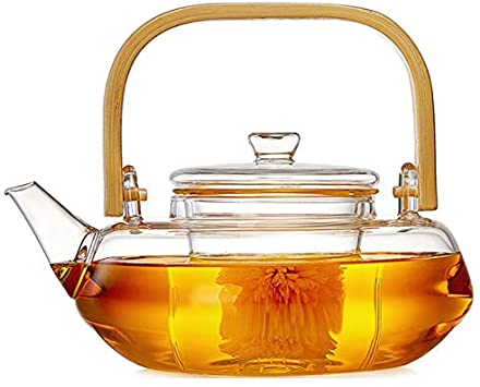 800ml Glass Teapot With Glass Infuser, Teapot With Strainer For Loose Tea, Safe On Stovetop, Tea Pot With Bamboo Handle (800ML/28oz)