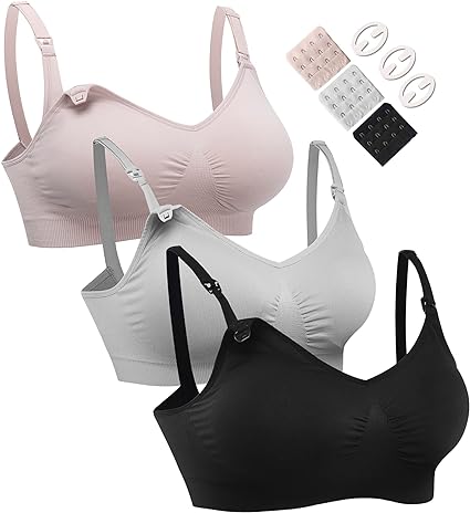 HOFISH Maternity Nursing Bras for Breastfeeding Comfort Seamless Wirefree Pregnancy Bras S-XXL with Bra Extenders & Clips