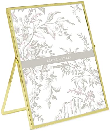 Laura Ashley 8x10 Gold Flat Metal Picture Frame (Vertical) with Pull-Out Easel Stand, Made for Tabletop, Counterspace, Shelf and Desk