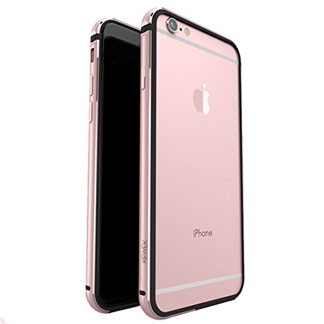 iPhone 6 Case, KEWEK Aluminum Metal Bumper (No Signal Reduce) Flexible TPU Inner Frame Dual Layer Shock Absorbing Phone Case for iPhone 6/6s (Pink)