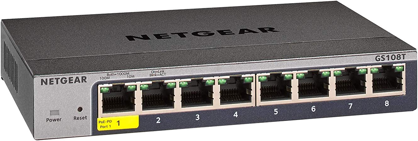 NETGEAR GS108T 8-Port Gigabit Ethernet Smart Managed Pro Switch, Desktop