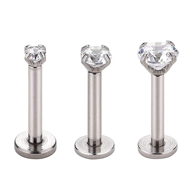 16g 2/3/4mm Cubic Zirconia Triple Forward Helix Ear Cartilage Tragus Studs Earrings Lip Piercing 16 gauge