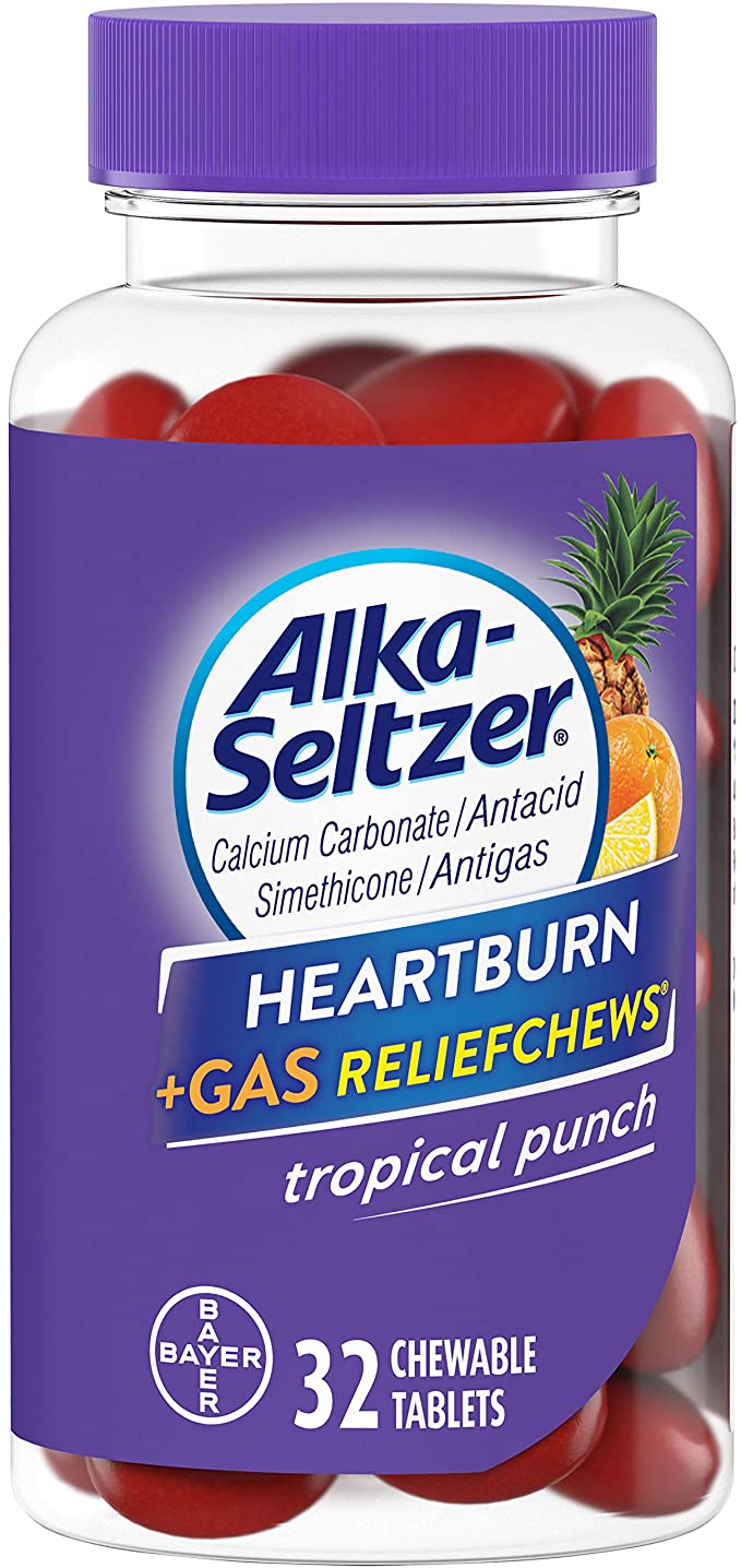 Alka-Seltzer Heartburn   Gas ReliefChews - Relief of Heartburn, Gas, Acid Indigestion, and Sour Stomach - Tropical Punch Flavors - 32 Count