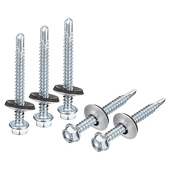 uxcell #12 x 2" Self Drilling Screws with Rubber Washer, 25pcs Zinc Plated Steel Roofing Screws Hex Head Self Tapping Screws with EPDM Washer for Metal to Metal