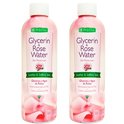 De La Cruz Glycerin & Rose Water Skin Moisturizer / Glicerina y Agua de Rosas 8 oz Pack of 2