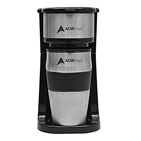 AdirChef Grab N' Go Personal Coffee Maker with 15 oz. Travel Mug, Black/Stainless Steel