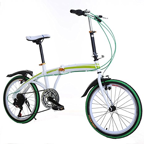 Cnlinkco 20"Folding Bike Compact 6 Speed Bicycle Green