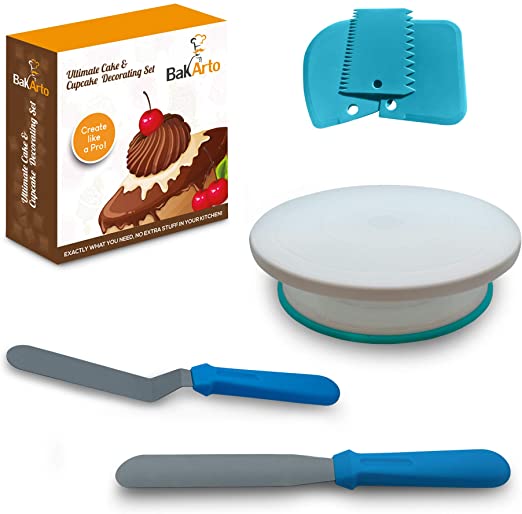 Complete Cake Decorating Kit – Cake & Cupcake Decoration Supplies Set with Cake Decorating Turntable, Easy to Use Turntable and More Baking Decoration Tools for Beginners, Adults, Kids and Teens 6 pcs
