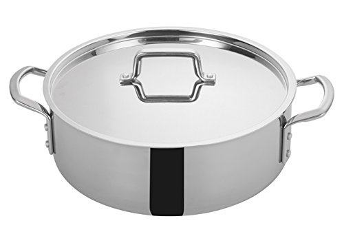 Winco TGBZ-12, 12 Quart Tri-Gen Tri-Ply Stainless Steel Brazier, with Mirror Finish Exterior and Satin Finish Interior, Commercial Grade Braiser Pan