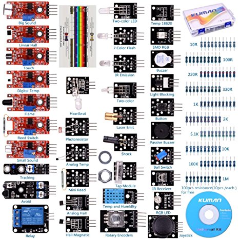 For arduino Raspberry Pi Kuman 37 in 1 starter Kit Sensor Module arduino UNO R3 Mega2560 Nano K5