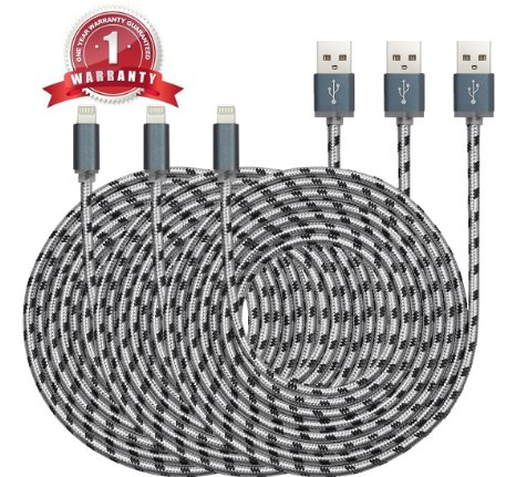 ESK® 3 Pack Certified Nylon Braided 8 Pin Lightning to USB Cable (6 Feet / 2 Meters)
