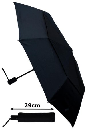 COLLAR AND CUFFS LONDON - Folding Windproof StormProtector Compact Umbrella - Vented Canopy - Highly Engineered to Combat Inversion Damage - Automatic Open Close - Small - Strong - Black - Travel
