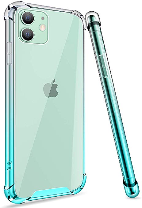 iPhone 11 Color Gradient Protective Case, Ansiwee Colorful and Clear Hard Back Shock Drop Proof Impact Resist Extreme Durable Protective Cover Cases for Apple iPhone 11 (Clear Green)