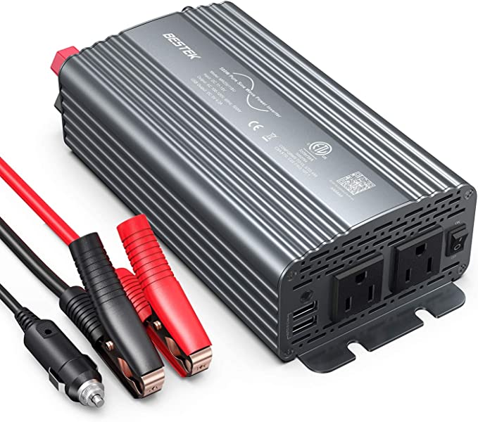 BESTEK 500W Pure Sine Wave Power Inverter DC 12V to 110V AC Car Plug Inverter Adapter Power Converter with 4.2A Dual USB Charging Ports and 2 AC Outlets Car Charger, ETL Listed, Grey