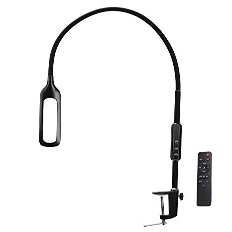 IMIGY 9W 500 Lumens LED Clamp Light, Flexible Gooseneck Dimmable Office Work Light with Touch and Remote Control, 5-Level Brightness and Color Temperature Dimmer Eye Care Light, Black