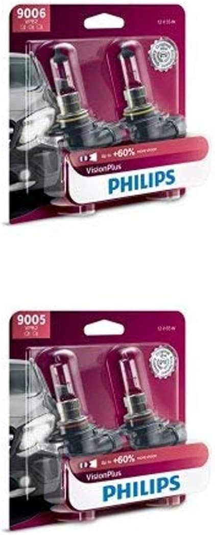 Philips 9006 and 9005 VisionPlus Upgrade with up to 60% More Vision High Beam and Low Beam Bulb Bundle