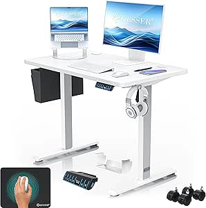 KESSER® Höhenverstellbarer Schreibtisch elektrisch 100cm x 60cm | Ergonomisch Steh-Sitz Schreibtisch | 3-Funktions-Memory Steuerung | Inkl. 360° Rollen & USB-Ladeanschluss Computertisch für Homeoffice