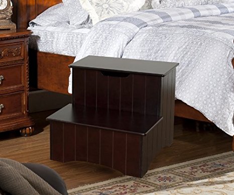 Kings Brand Large Cherry Finish Wood Bedroom Step Stool With Storage