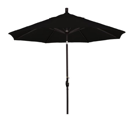 California Umbrella 9-Feet Pacifica Fabric Aluminum Push Button Tilt Market Umbrella with Black Pole, Black