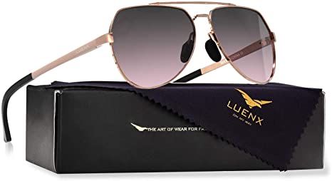 LUENX Aviator Sunglasses Polarized Mens Womens with Case - UV 400 Protection 63mm
