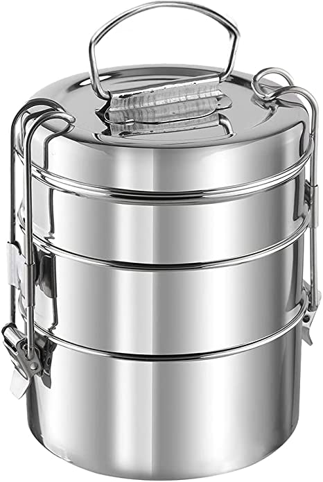 Kuber Industries Clipper Stainless Steel Tiffin Box Silver Set Of 3 Box Everyday Use Home Office Steel Lunch Box (3 Container, 1000Ml) Silver 1000Ml