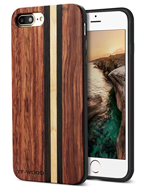 iPhone 7 Plus Case for Men, iPhone 8 Plus Case, Natural Real Wood Stripes Design Shockproof Heavy Duty Slim Protective Cover for Apple iPhone 7 Plus