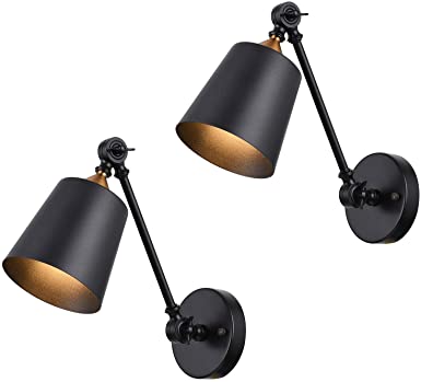U'Artlines Wall Lights E27 Adjustable Swing Arm Industrial Retro Wall Light Fixtures Sconce Lamp for Loft Coffee Bar Set of 2 (Bulb not Included)