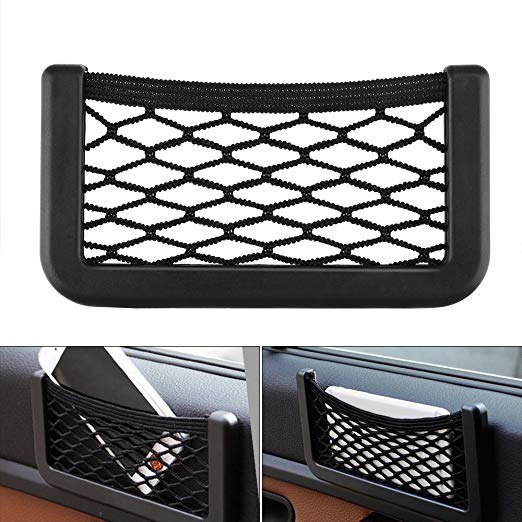 Yosoo 8.520 cm Universal Car Seat Side Back Storage Net Bag Phone Holder Pocket Organizer Car Storage Resilient Net Gps Phone Holder Pocket Organizer Bag(Black)