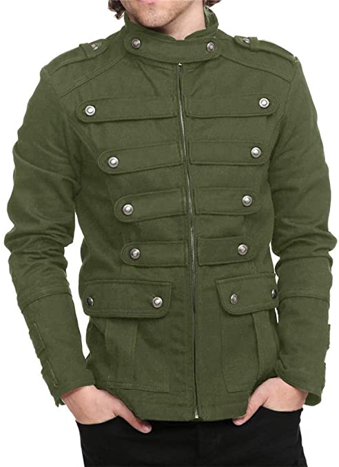 Karlywindow Mens Gothic Military Jackets Casual Band Steampunk Vintage Stylish Jacket with Pockets