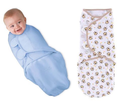 Summer Infant SwaddleMe 2 PK Cotton Knit - Blue/Monkey Business, Large