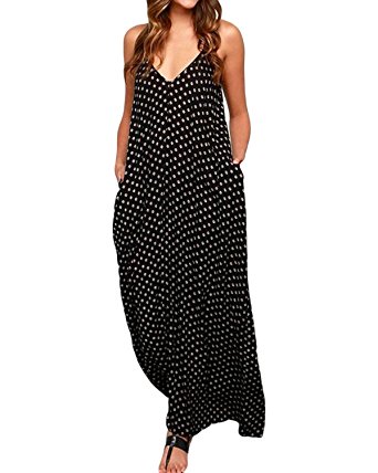 ZANZEA Women Summer Sexy Loose Dot Printed Long Maxi Beach Dress Casual Sundress