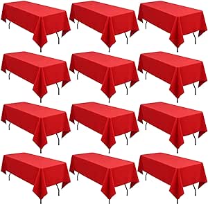 12 Pack 60 x 102 Inch Rectangle Tablecloth, Red Tablecloth for 6 Feet Rectangle Tables, Stain and Wrinkle Resistant Washable Fabric Table Cloth for Wedding Dining Table Buffet Parties Camping